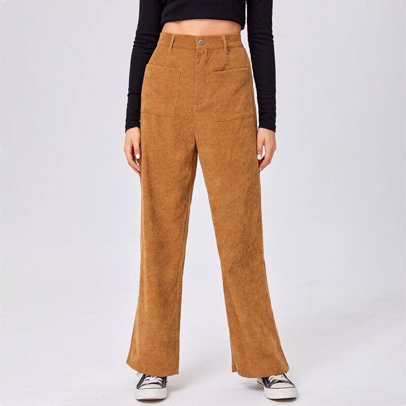 

Corduroy Solid Pocket Pants, Brown