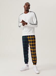 Manfinity RebelGame 男士格紋撞色抽繩褲子 - 彩色 - 查看 5