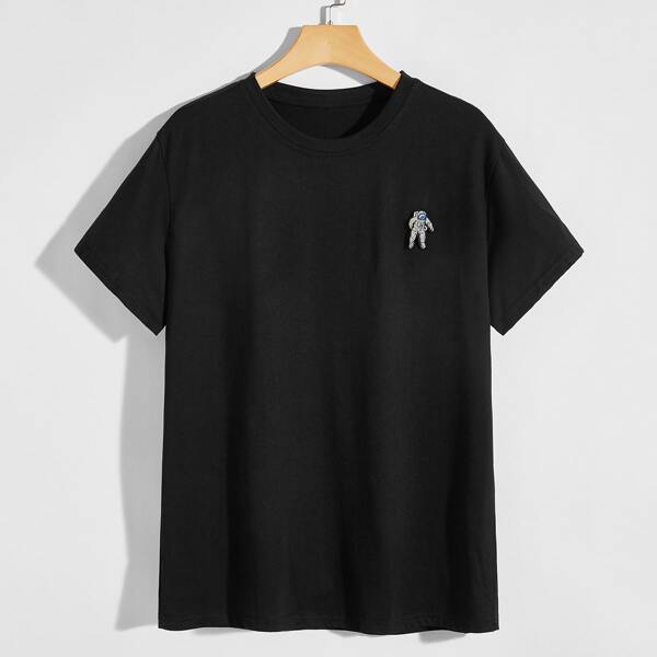 

Men Astronaut Embroidery Patched Tee, Black