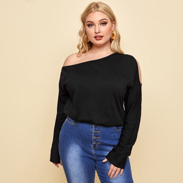 

Plus Asymmetrical Neck Cutout Detail Top, Black