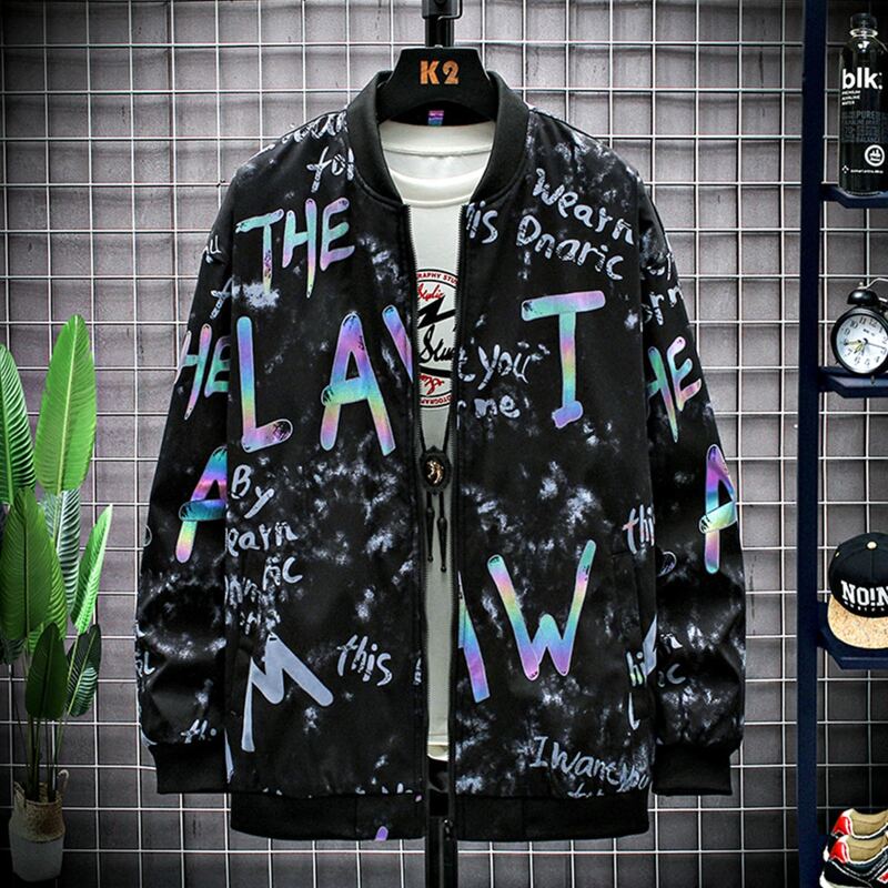 

Guys Letter Print Zip Up Bomber Jacket, Multicolor