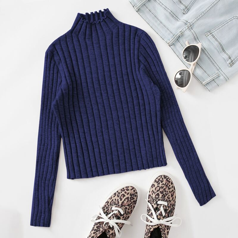 

Solid Rib-knit Sweater, Navy blue