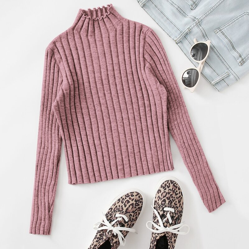 

Solid Rib-knit Sweater, Dusty pink