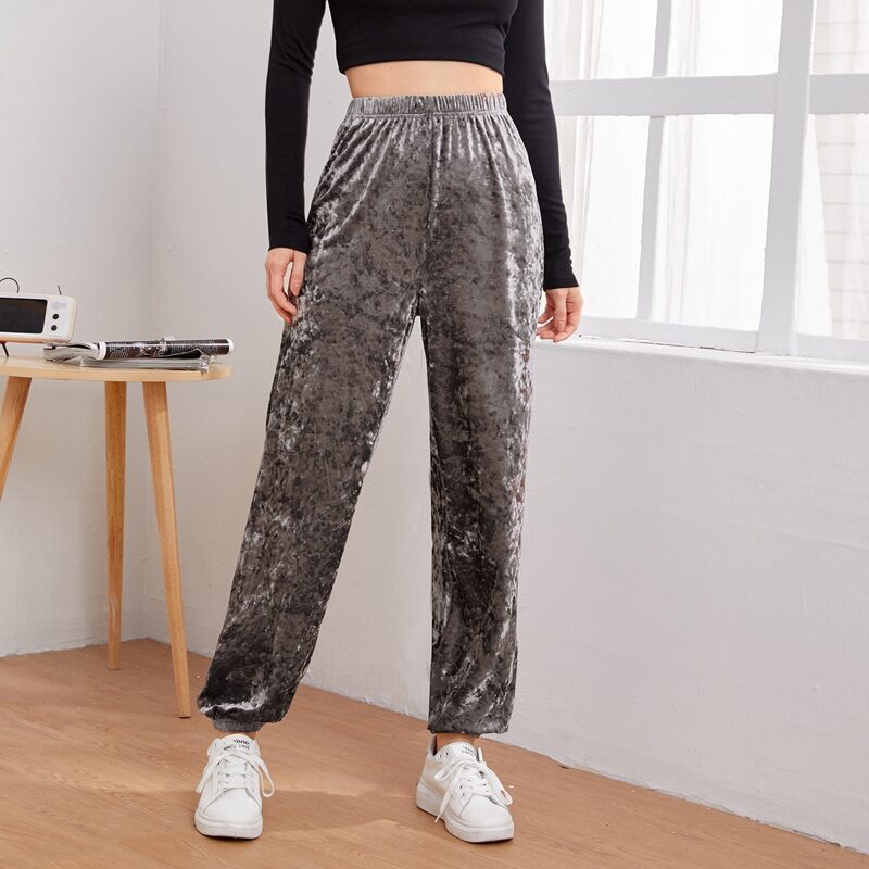 

Velvet Solid Sweatpants, Grey