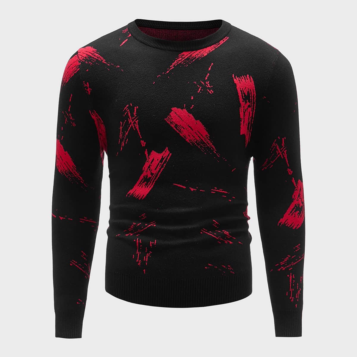 

Guys Brush Strokes Pattern Sweater, Black