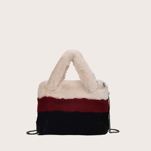 

Colorblock Fluffy Satchel Bag, Multicolor