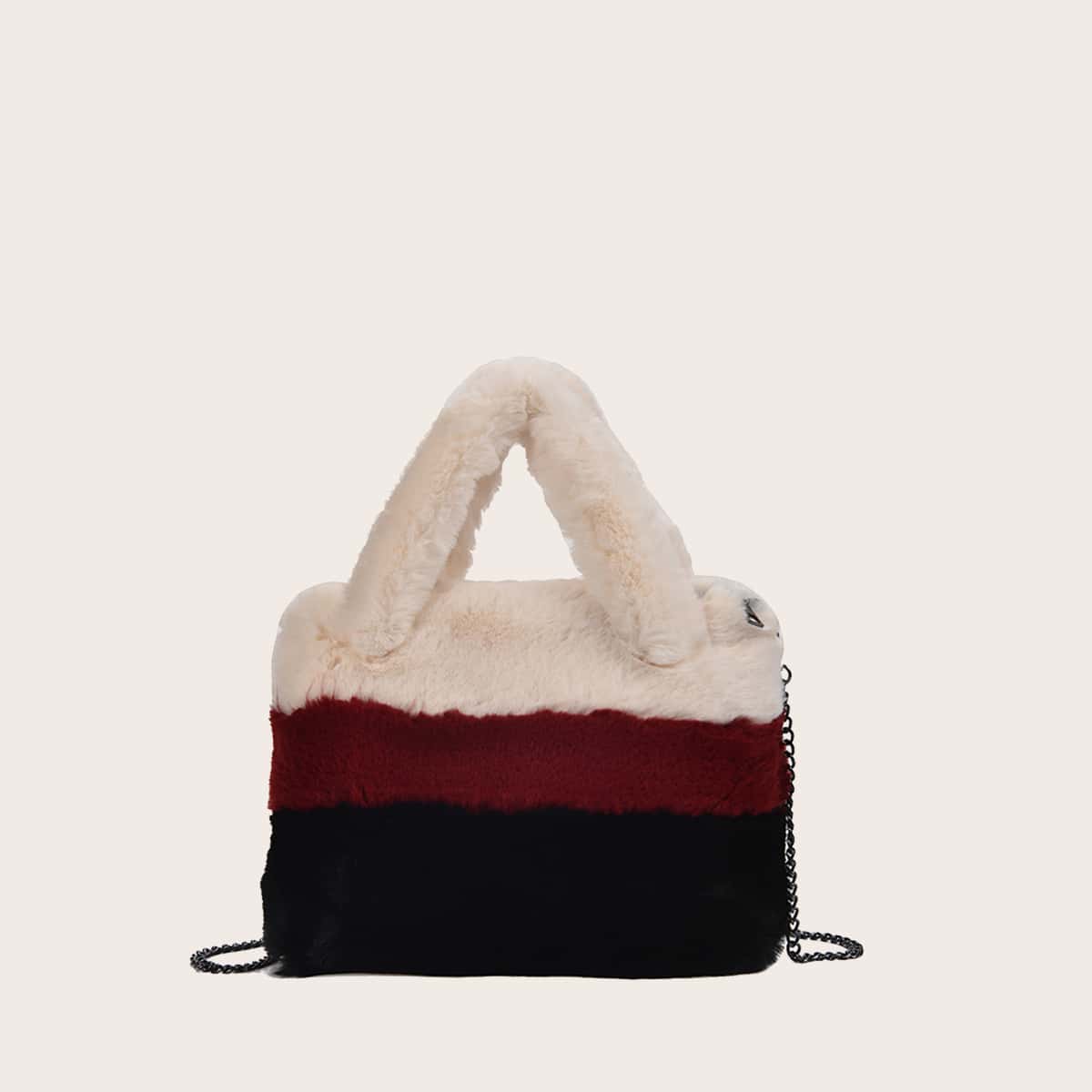 

Colorblock Fluffy Satchel Bag, Multicolor