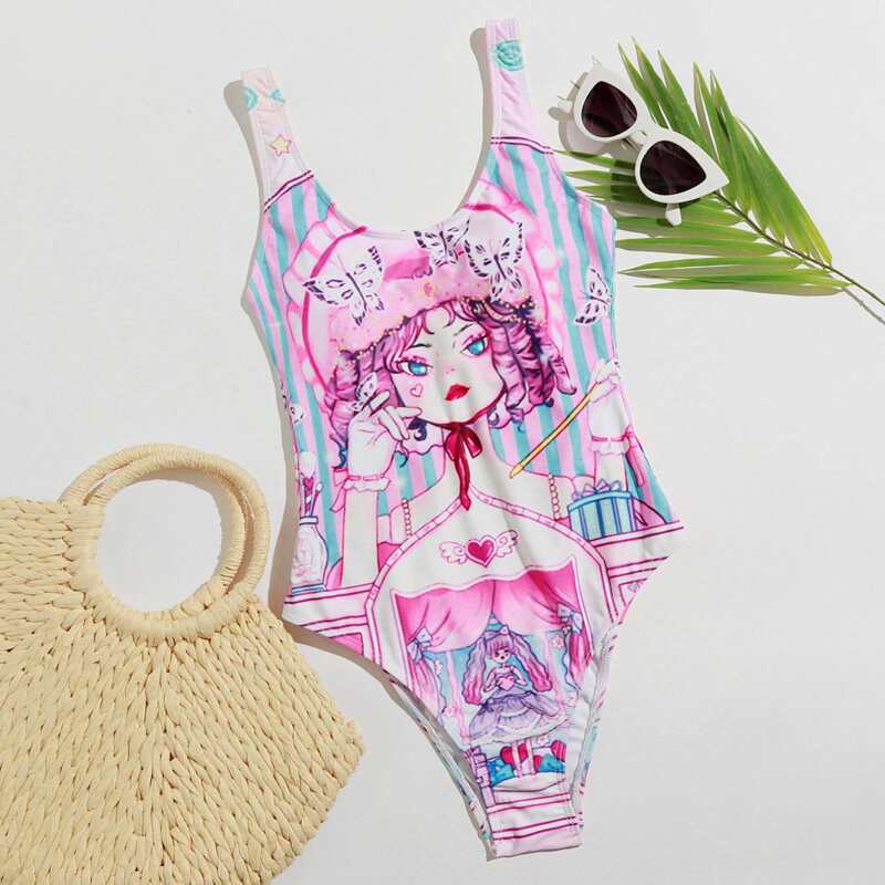 

Stripe & Figure Graphic One Piece Swimsuit, Multicolor