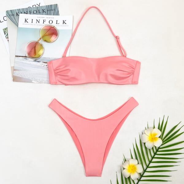 

Halter Tie Back Bikini Swimsuit, Baby pink