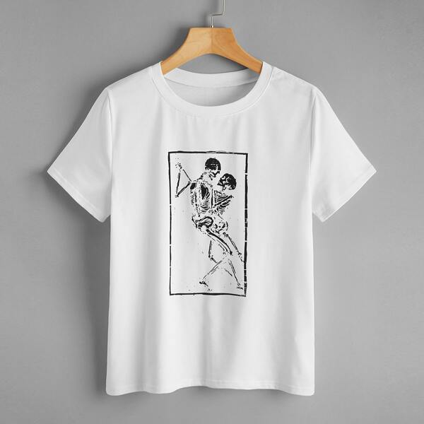 

Skeleton Print Short Sleeve Tee, White