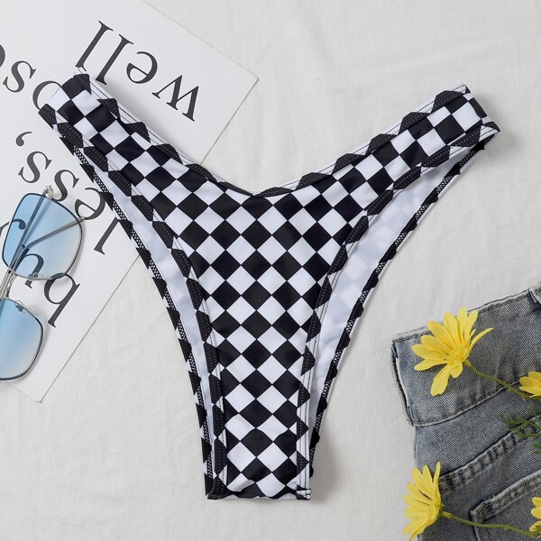 

Checkered High Cut Bikini Panty, Black and white