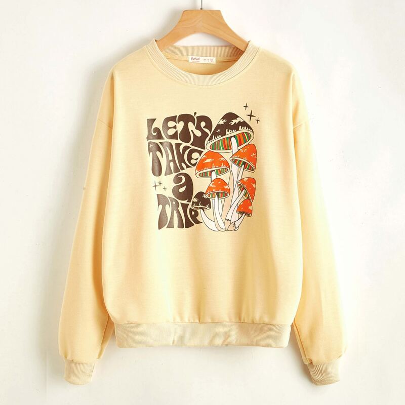 

Mushroom Graphic Sweatshirt, Yellow pastel