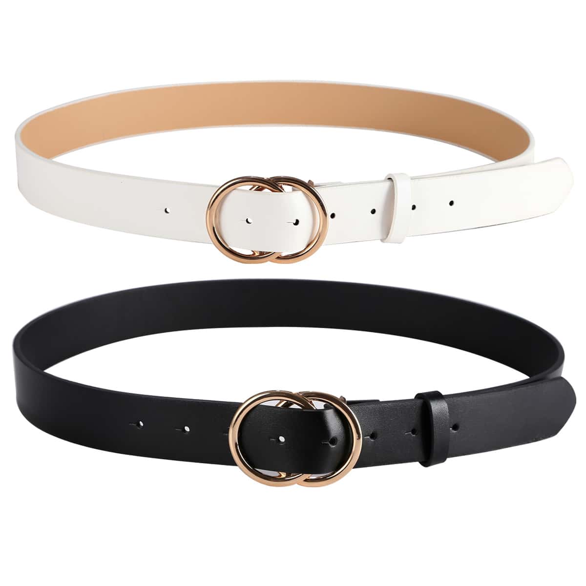 

2pcs Circle Buckle Belt, Black and white
