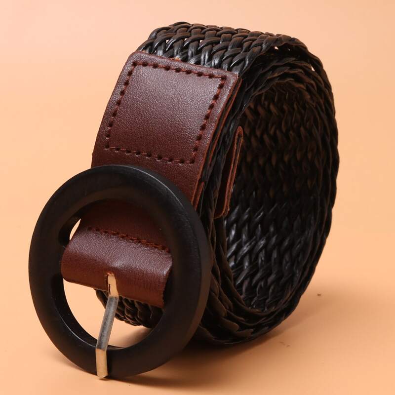 

Round Buckle Braided Belt, Black