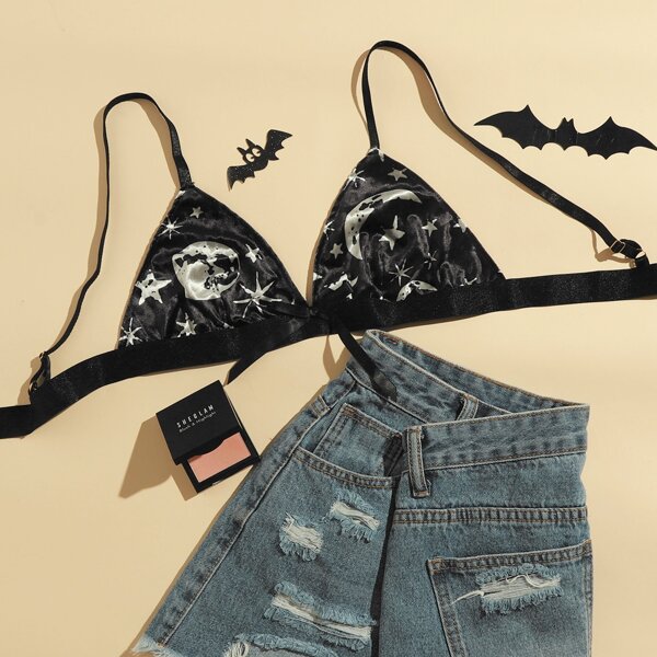 

Galaxy Print Triangle Bralette, Black