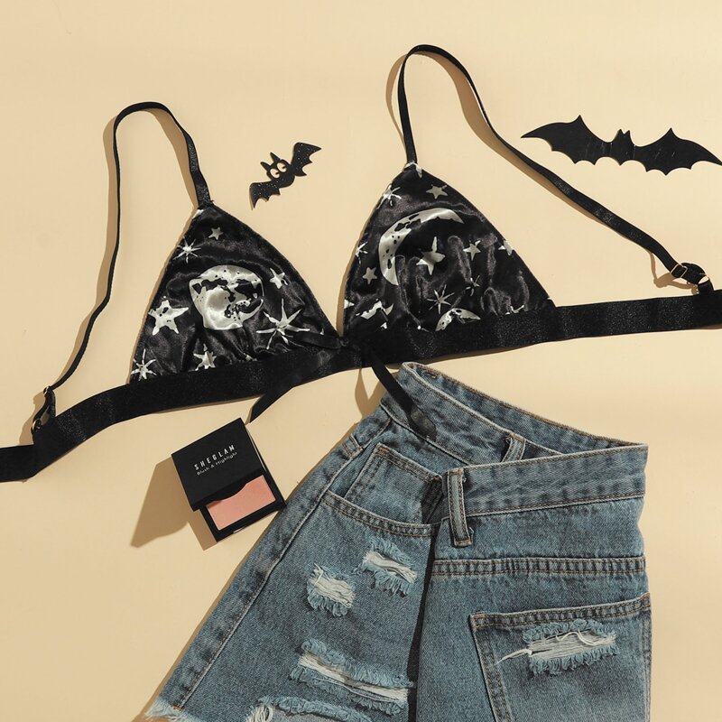 

Galaxy Print Triangle Bralette, Black