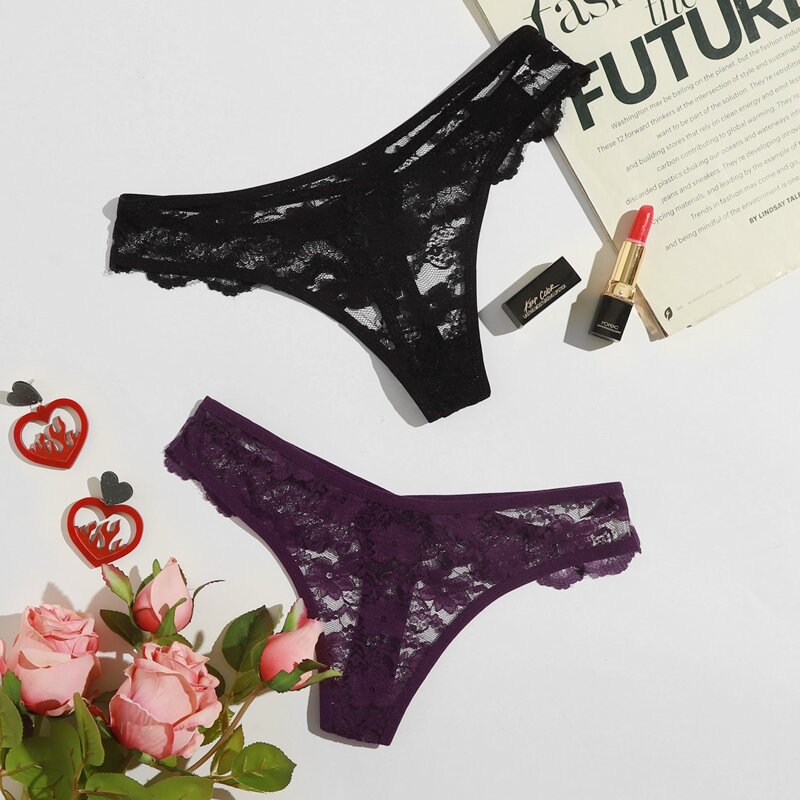 

2pack Floral Lace Thong Set, Multicolor