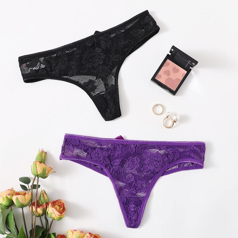 

2pack Floral Lace Thong Set, Multicolor