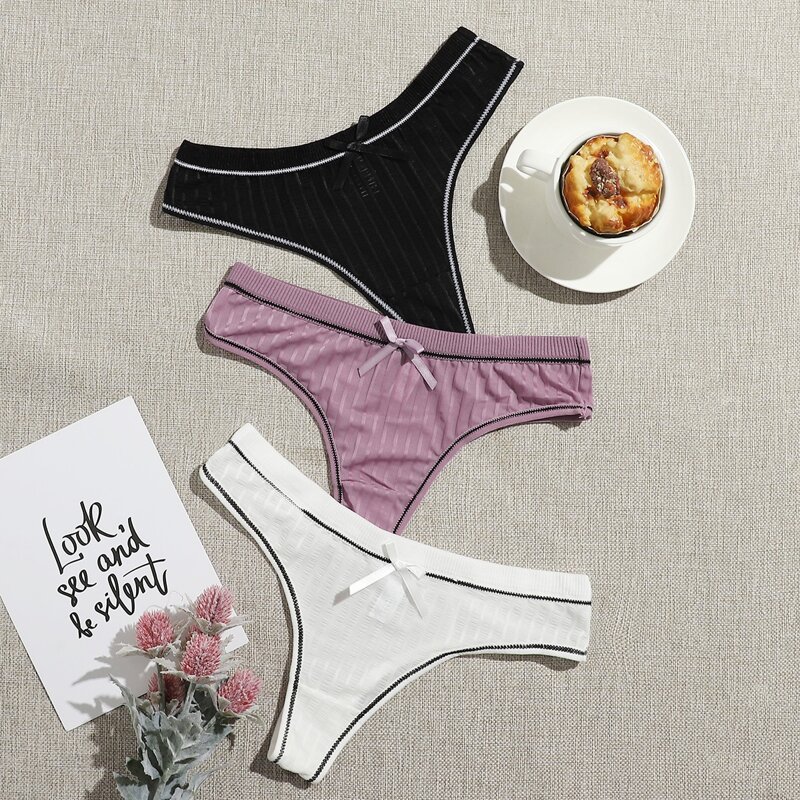 

3pack Contrast Binding Thong Set, Multicolor
