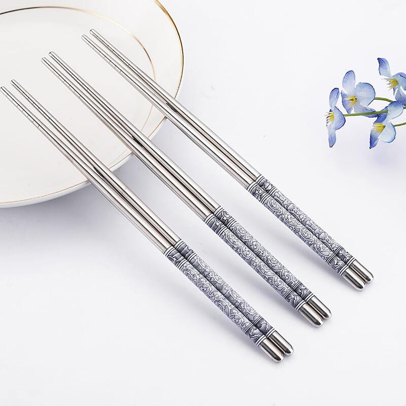 

3pairs Blue And White Porcelain Chopsticks, Silver