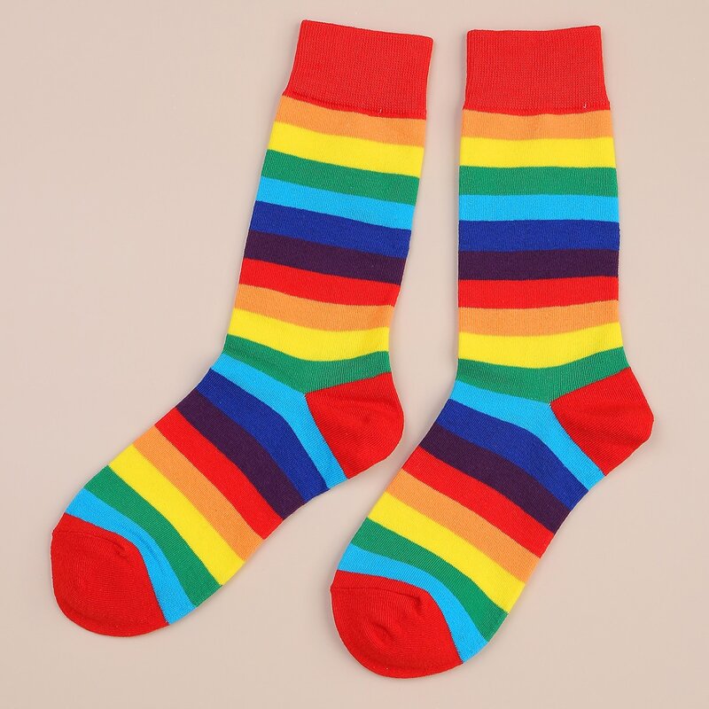 

2pairs Rainbow Stripe Socks, Multicolor