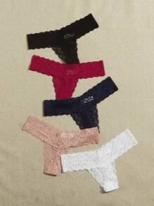 5件套花卉蕾絲內褲套裝 - 彩色 - 查看 3