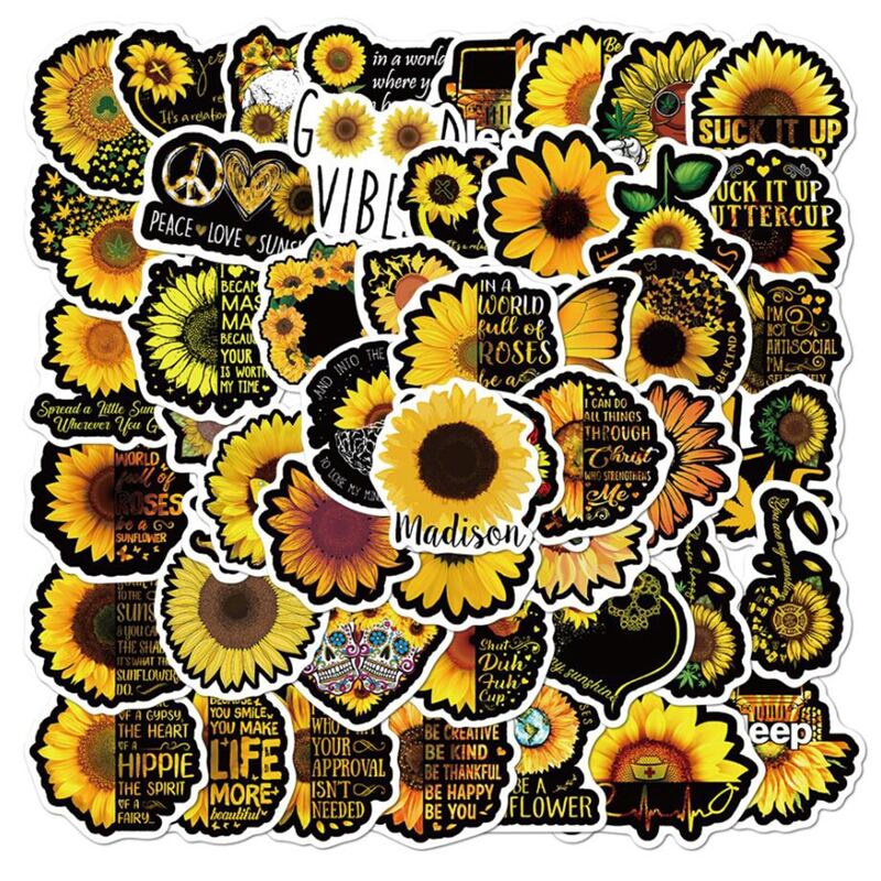 

50pcs Sunflower & Slogan Graphic Sticker, Multicolor