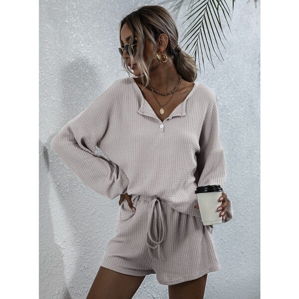 

Button Front Drop Shoulder Tee With Knot Shorts, Light grey