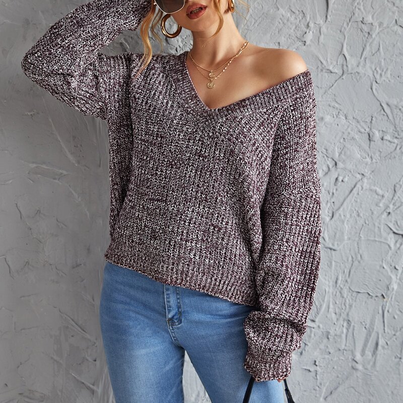 

Drop Shoulder Marled Knit Sweater, Multicolor