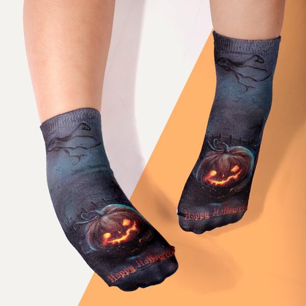 

Kids Halloween Pumpkin Pattern Socks, Black