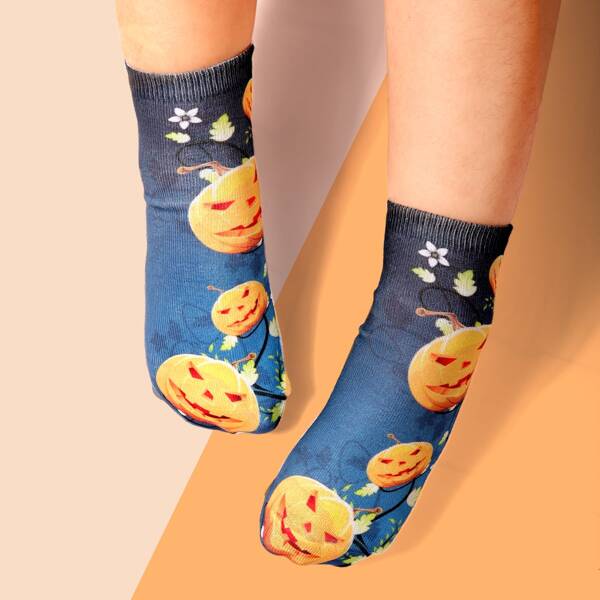 

Kids Halloween Pumpkin Pattern Socks, Blue