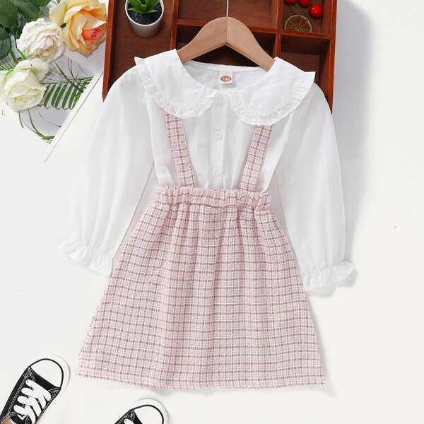 

Toddler Girls Plaid Criss Cross Back Doll Collar Combo Dress, Multicolor