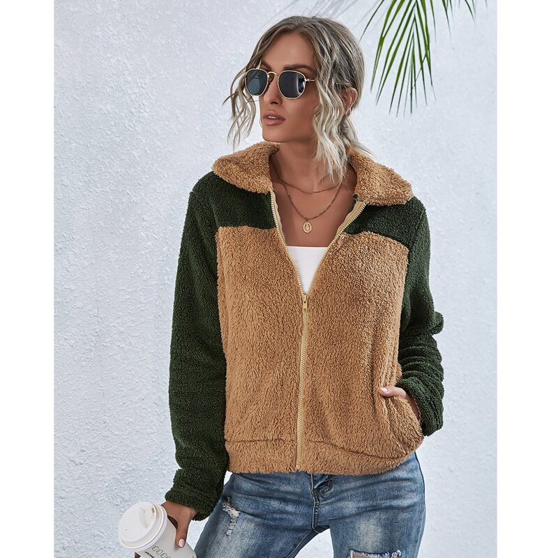 

Two Tone Zip Up Teddy Jacket, Multicolor