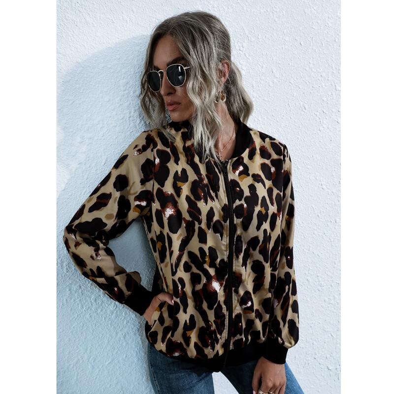 

Allover Print Zip Up Bomber Jacket, Multicolor