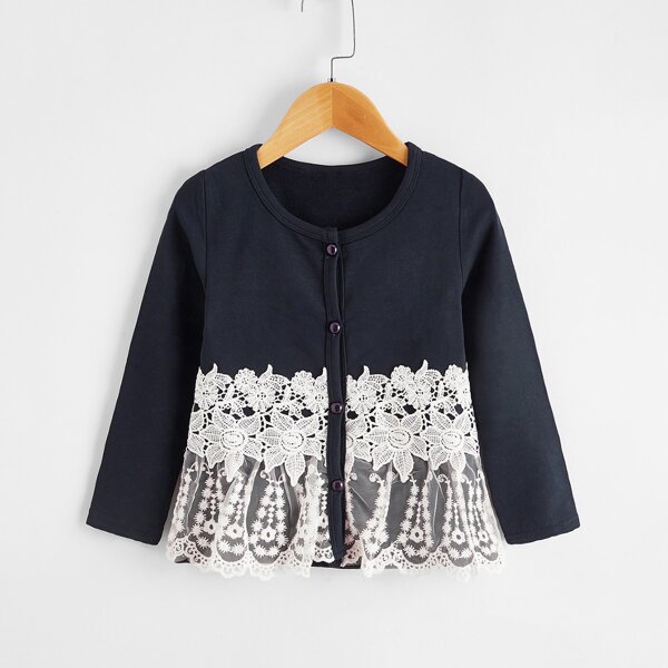 

Toddler Girls Contrast Lace Overlay Coat, Navy blue