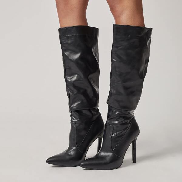 

Минималистские сапоги с высоким голенищем на каблуках, Чёрный