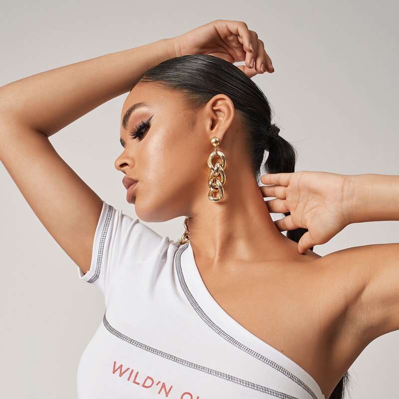 

Metal Chain Drop Earrings, Gold
