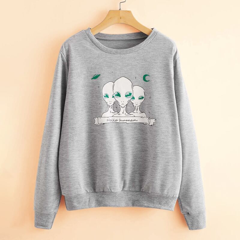 

Halloween Alien Graphic Sweatshirt, Light grey