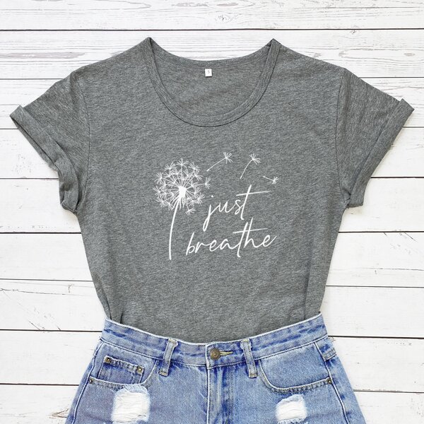 

Dandelion & Letter Graphic Tee, Grey
