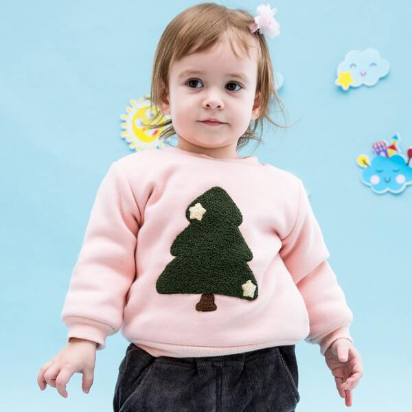

Toddler Girls Tree Print Fleece Lined Sweatshirt, Baby pink