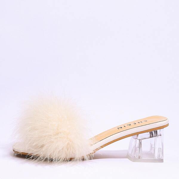 

Clear Chunky Heeled Mules, Beige