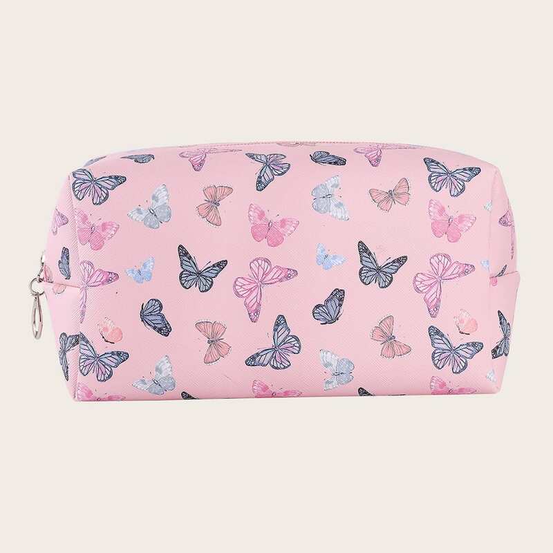 

1pc Butterfly Print Makeup Bag, Pink