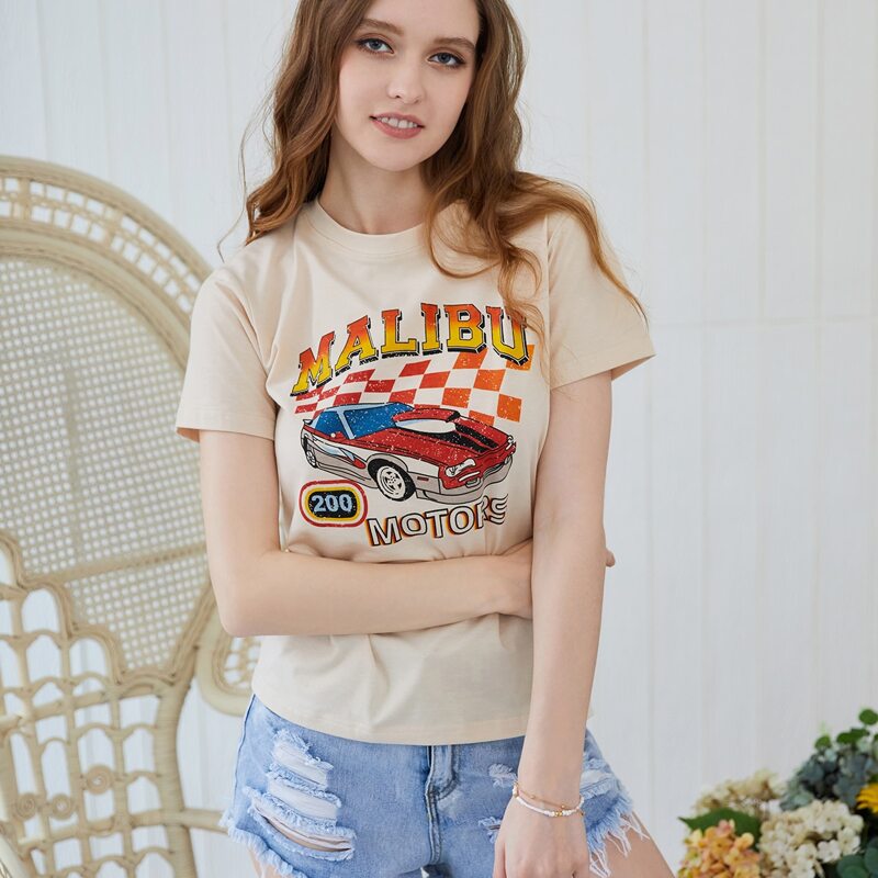 

Letter Car Graphic Tee, Beige