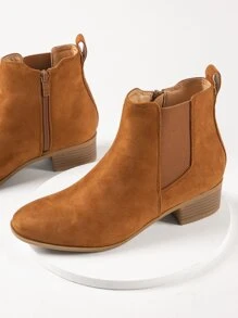 SHUZIA Faux Suede Block Heel Ankle Chelsea Booties - Brown - View 4
