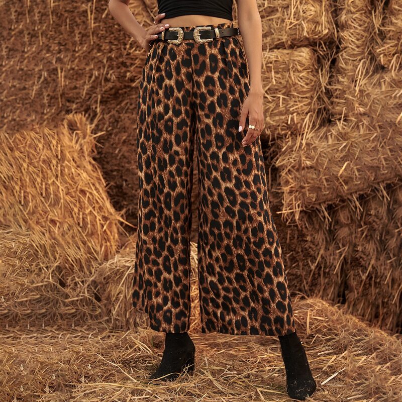 

Leopard Print Wide Leg Pants Without Belted, Multicolor