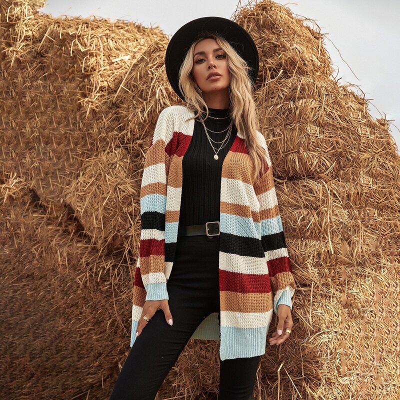 

Striped Colorblock Open Front Cardigan, Multicolor