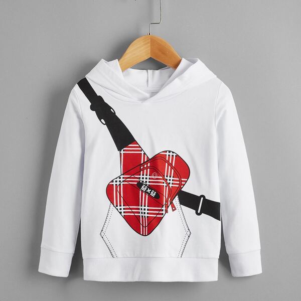 

Toddler Boys Plaid & Bag Print Hoodie, White