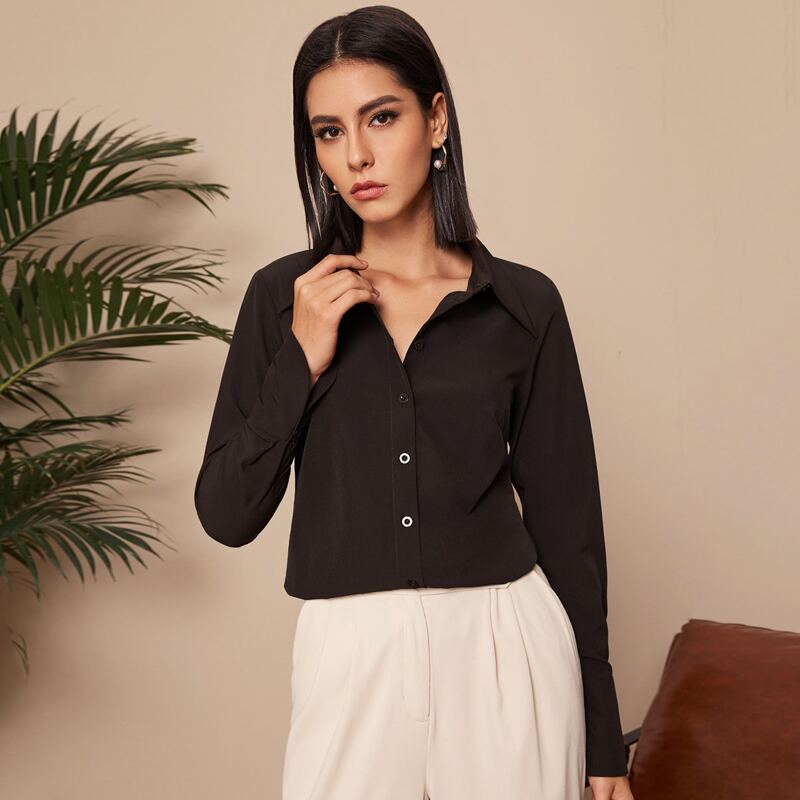 

Solid Button Front Blouse, Chocolate brown
