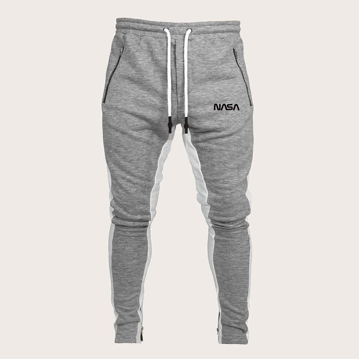 

Guys Colorblock Letter Graphic Drawstring Waist Sweatpants, Grey