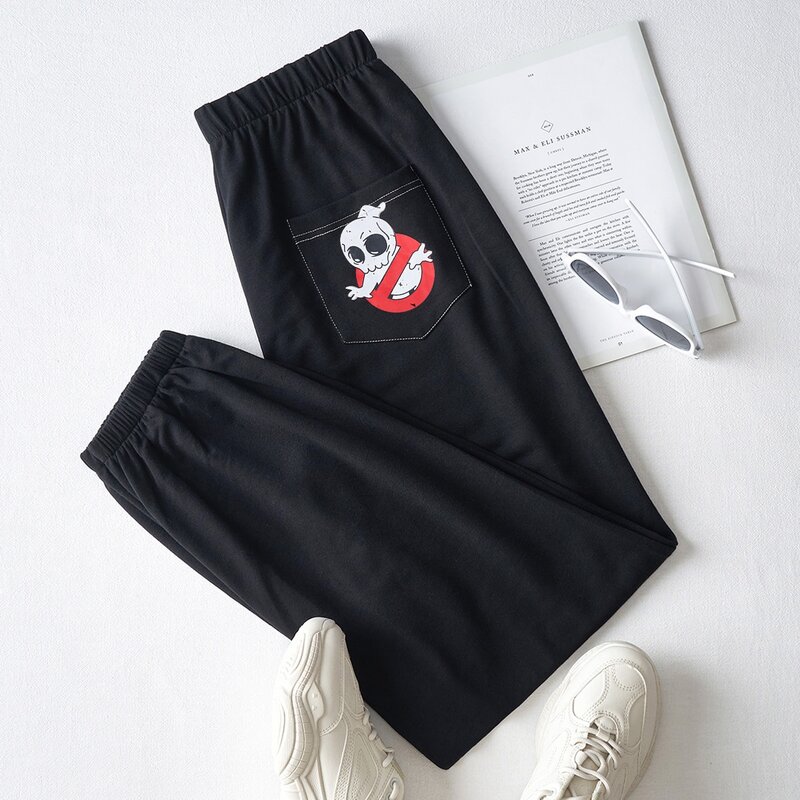 

Cartoon Graphic Print Back Sweatpants, Black